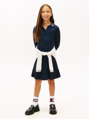 Kids' Mini Cable Knit Sweater Dress, Dark Night Navy