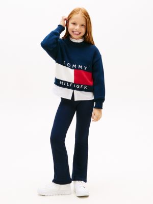 Kids' Foil Logo Flare Legging, Dark Night Navy