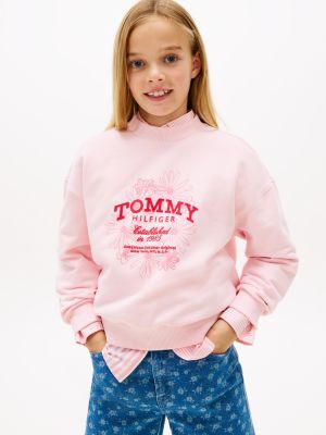 Kids' Flocked Flower Logo Sweatshirt, Duchess Pink