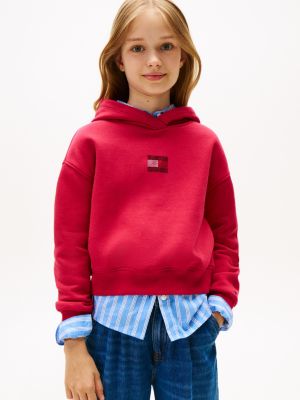 Kids' Rhinestone Flag Logo Hoodie, Ruby Rhubarb