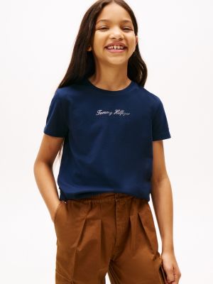 Kids' Script Foil Logo T-Shirt, Dark Blue