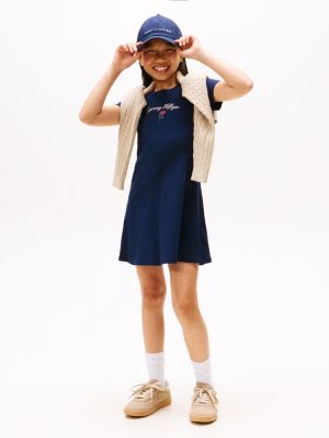 Kids' Logo Skater Dress, Dark Blue