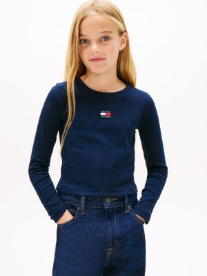 Kids' Long-Sleeve Badge Ribbed T-Shirt, Dark Night Navy