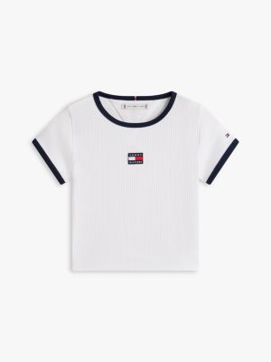 Детская футболка Tommy Hilfiger Badge Ribbed Ringer, цвет: Белый — фото 6