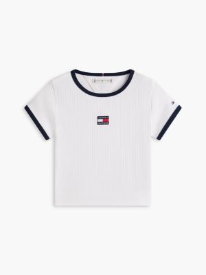 Детская футболка Tommy Hilfiger Badge Ribbed Ringer, цвет: Белый — фото 7