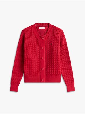 Kids' Cable Knit Cardigan, Ruby Rhubarb
