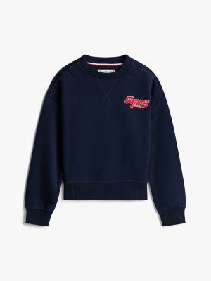 Kids' Flocked Tommy Logo Sweatshirt, Dark Night Navy