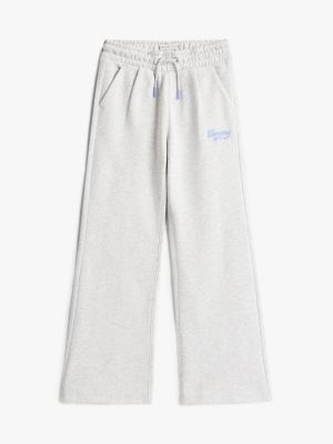 Kids' Flocked Logo Wide-Leg Sweatpant, Light Grey Heather