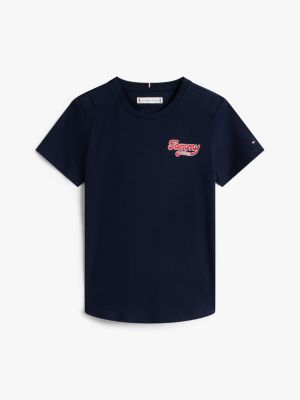 Kids' Flocked Tommy Logo T-Shirt, Dark Night Navy