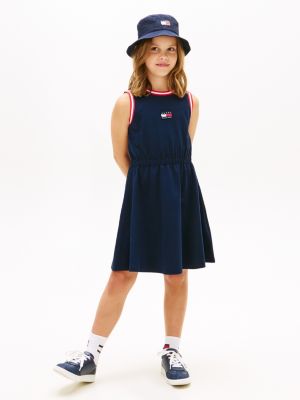 Kids' Wavy Flag Logo Sleeveless Dress, Navy