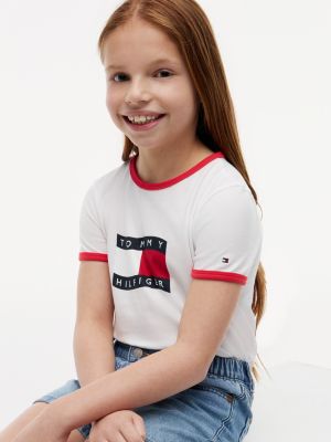 Детские футболки Tommy Hilfiger Kids' Wavy Flag Logo Ringer T-Shirt — фото 2