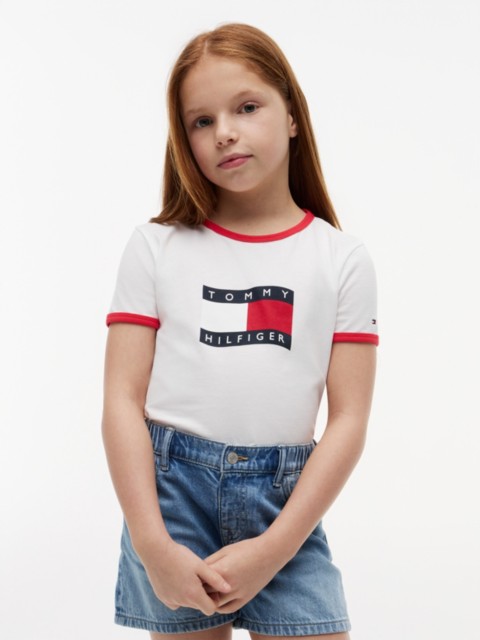Детские футболки Tommy Hilfiger Kids' Wavy Flag Logo Ringer T-Shirt