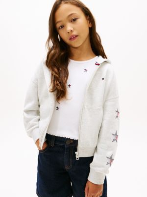 Kids' Rhinestone Star Logo Hoodie, Light Grey Heather