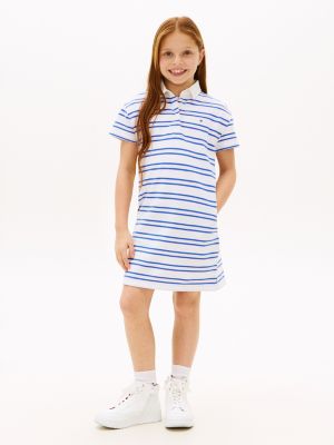 Kids' Rugby Polo Dress, White Stripes