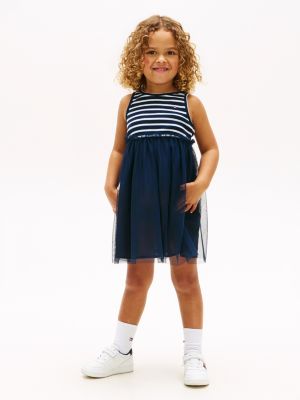 Kids' Striped Tulle Combo Dress, Navy