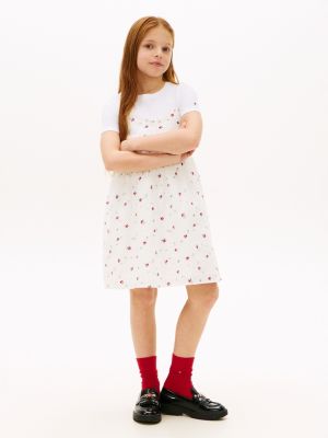 Kids' Layered-Look Strappy T-Shirt Dress, Ancient White