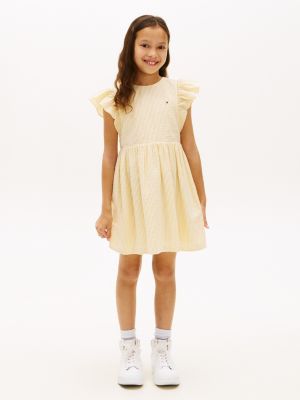 Kids' Striped Flutter Seersucker Dress, Yellow Dahlia Stripes