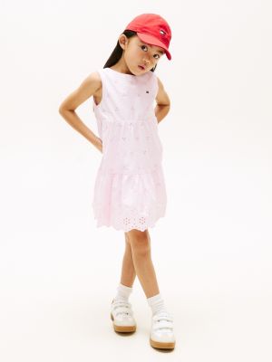 Kids' Embroidered Eyelet Bow Dress, Pearly Pink