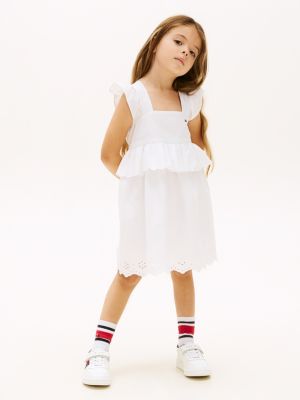Kids' Embroidered Eyelet Ruffle Dress, White