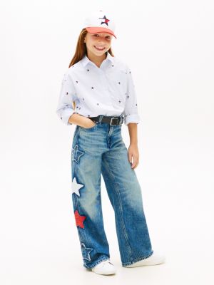 Kids' Star Motif High-Rise Wide Leg Jean, Heritagestardenim