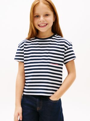 Kids' Stripe Pocket T-Shirt, Dark Night Navy Stripes