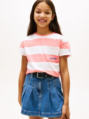 Kids' Stripe Pocket T-Shirt, Tropical Blush Stripes