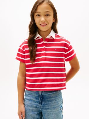 Kids' Striped Rugby Polo, Red Alert Stripes