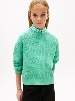 Kids' Cable Knit Pointelle Sweater, Tropical Tide