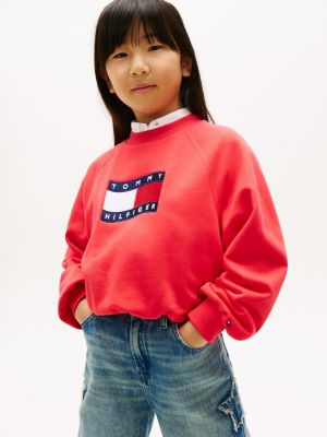 Kids' Wavy Flag Logo Sweatshirt, Red Alert