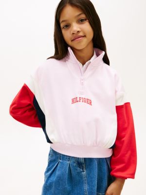 Kids' Varsity Quarter-Zip Sweatshirt, Red Alert / Ancient White