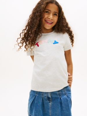 Kids' Multicolor Puff Logo T-Shirt, Light Grey Heather