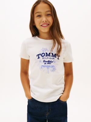 Kids' Flocked Flower Logo T-Shirt, Ancient White