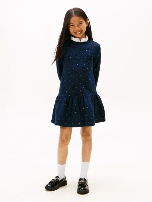 Kids' Studded Sweatshirt Dress, Dark Night Navy
