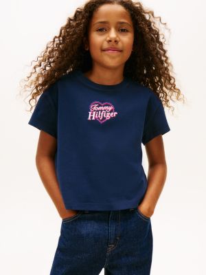 Kids' Heart Logo Stretch T-Shirt, Dark Night Navy