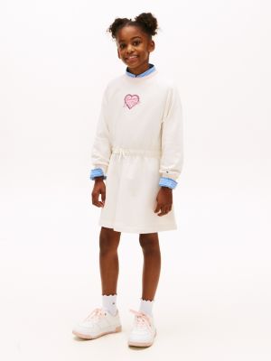 Kids' Heart Logo Sweatshirt Dress, Ancient White