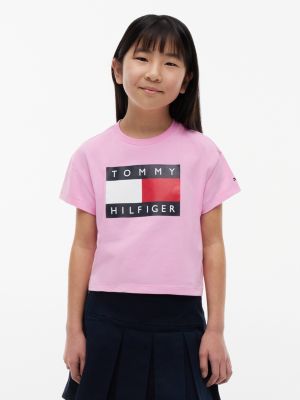 Kids' Flag Graphic T-Shirt, Pink Daisy