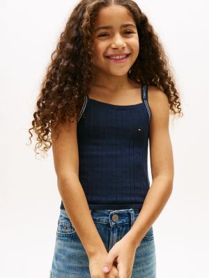 Kids' Striped Pointelle Sweater Tank, Navy