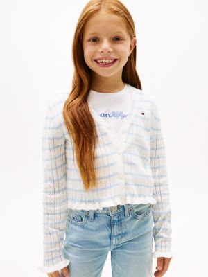 Kids' Pointelle Cardigan, Sweet Blue Stripes