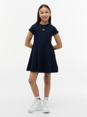 Kids' Tonal Flag Logo Skater Dress, Dark Night Navy