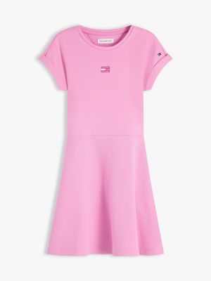 Детское платье-скейтер Tommy Hilfiger с тон-в-тон логотипом-флагом, цвет: Розовый — фото 5