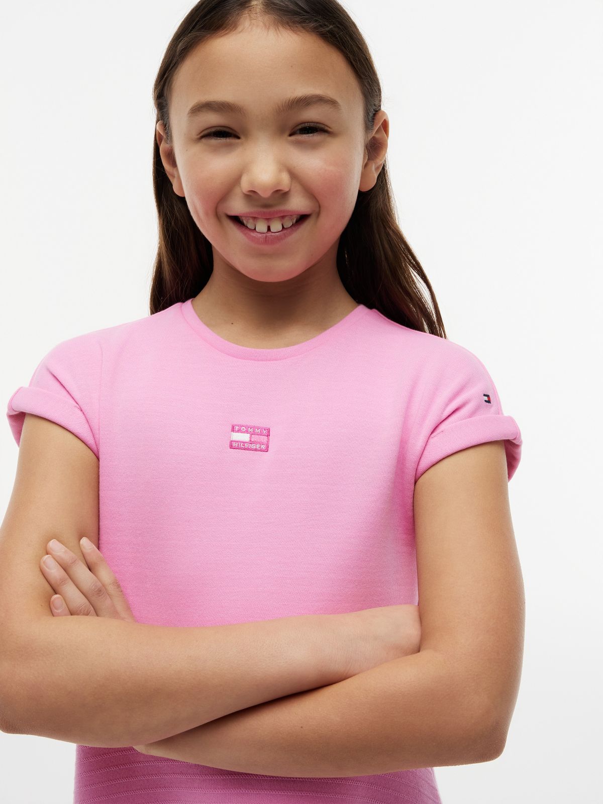 Kids' Tonal Flag Logo Skater Dress — Pink Daisy