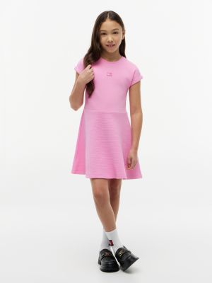 Kids' Tonal Flag Logo Skater Dress, Pink Daisy