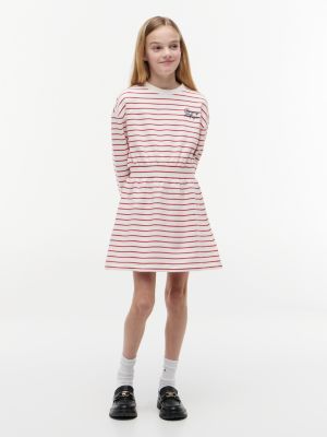 Kids' Striped Sweatshirt Dress, Primary Red