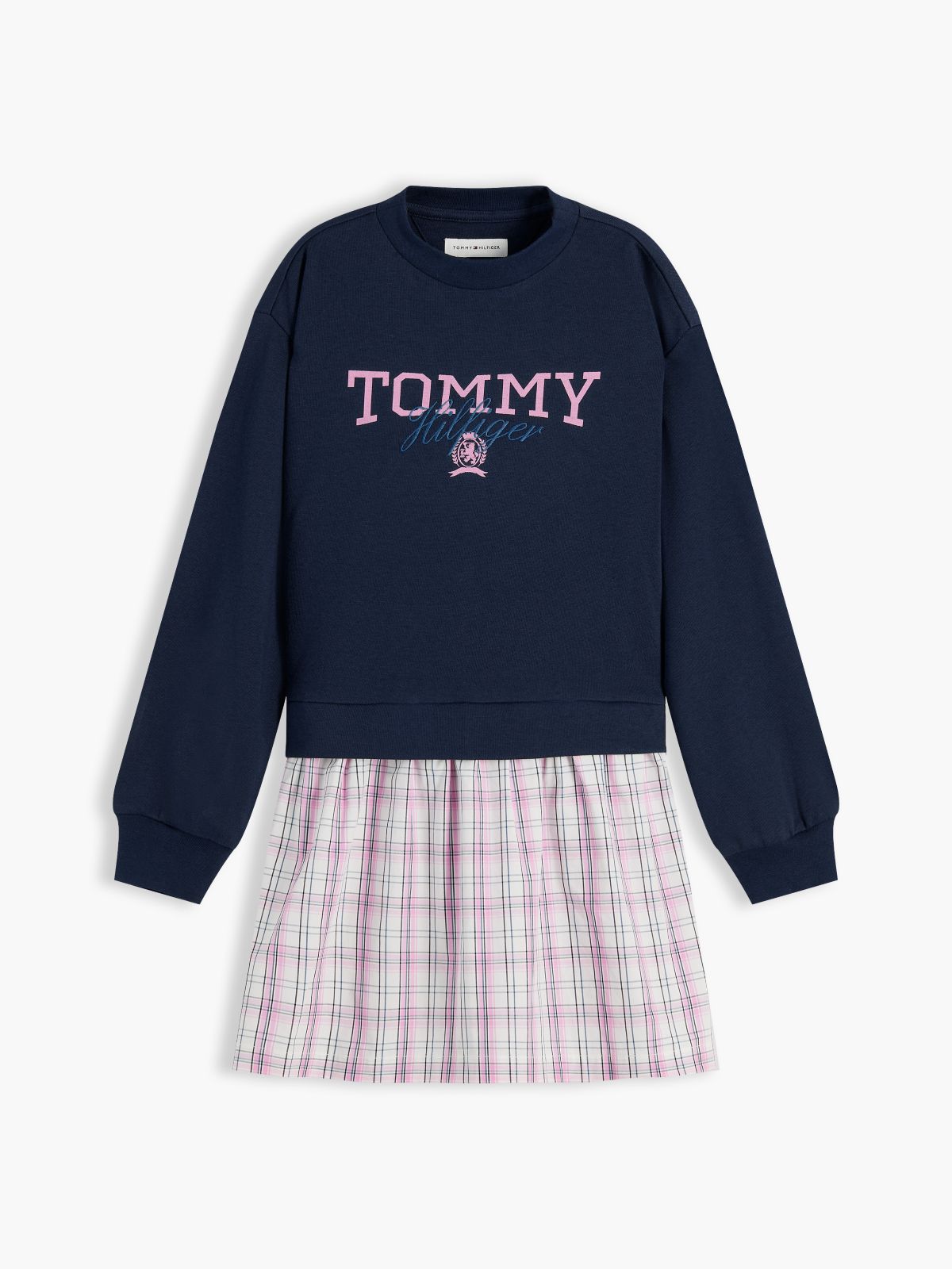 Kids' Sweatshirt Combo Dress — Navy Check