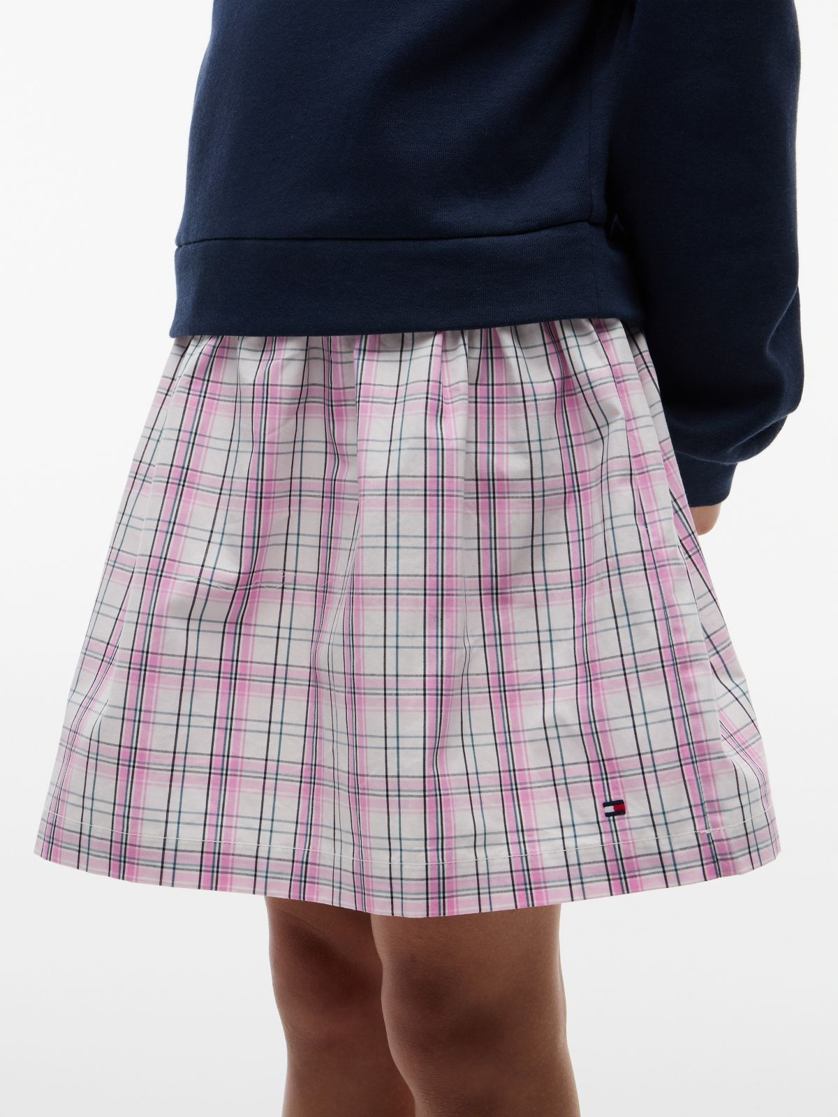 Kids' Sweatshirt Combo Dress — Navy Check