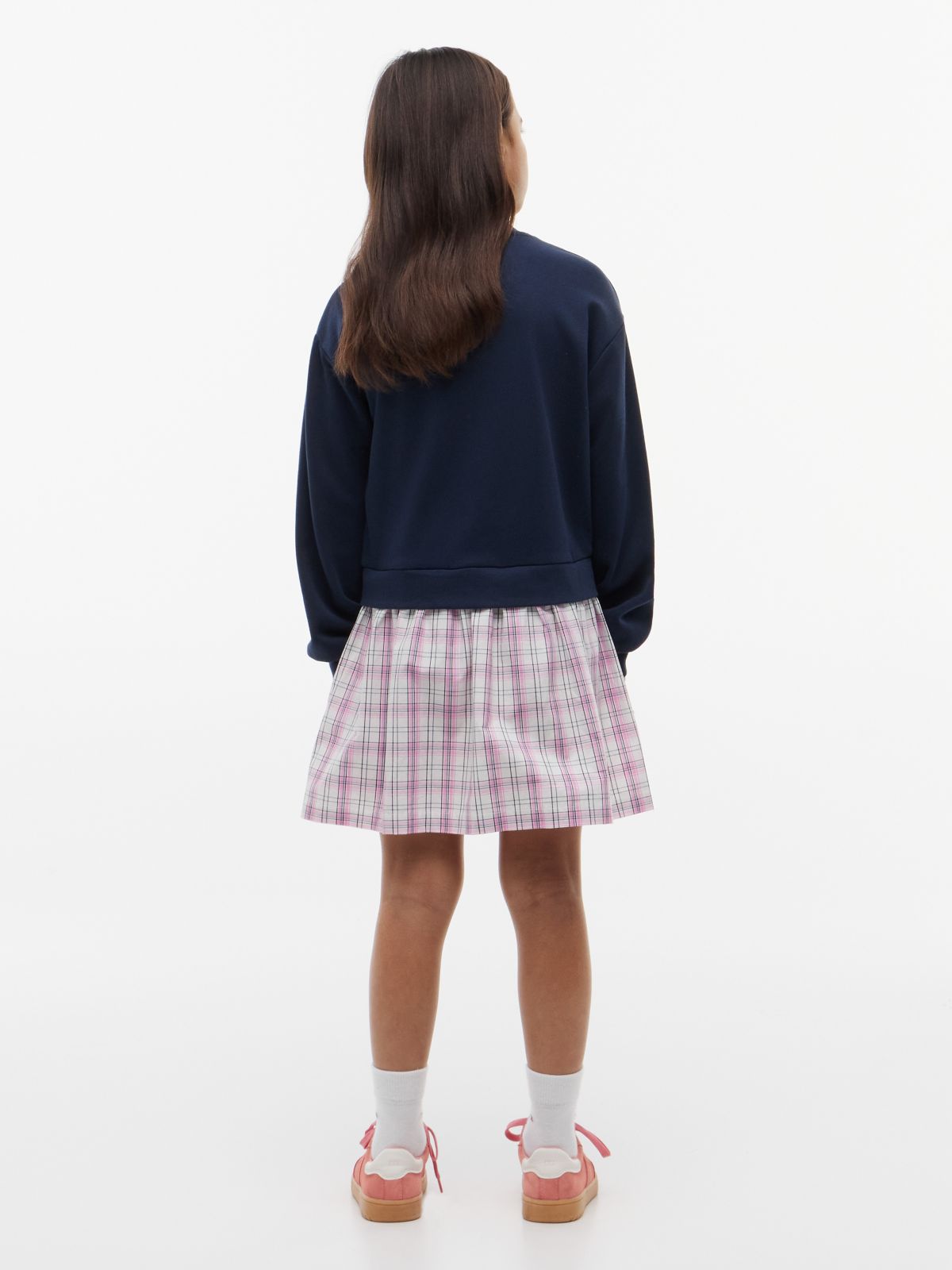 Kids' Sweatshirt Combo Dress — Navy Check