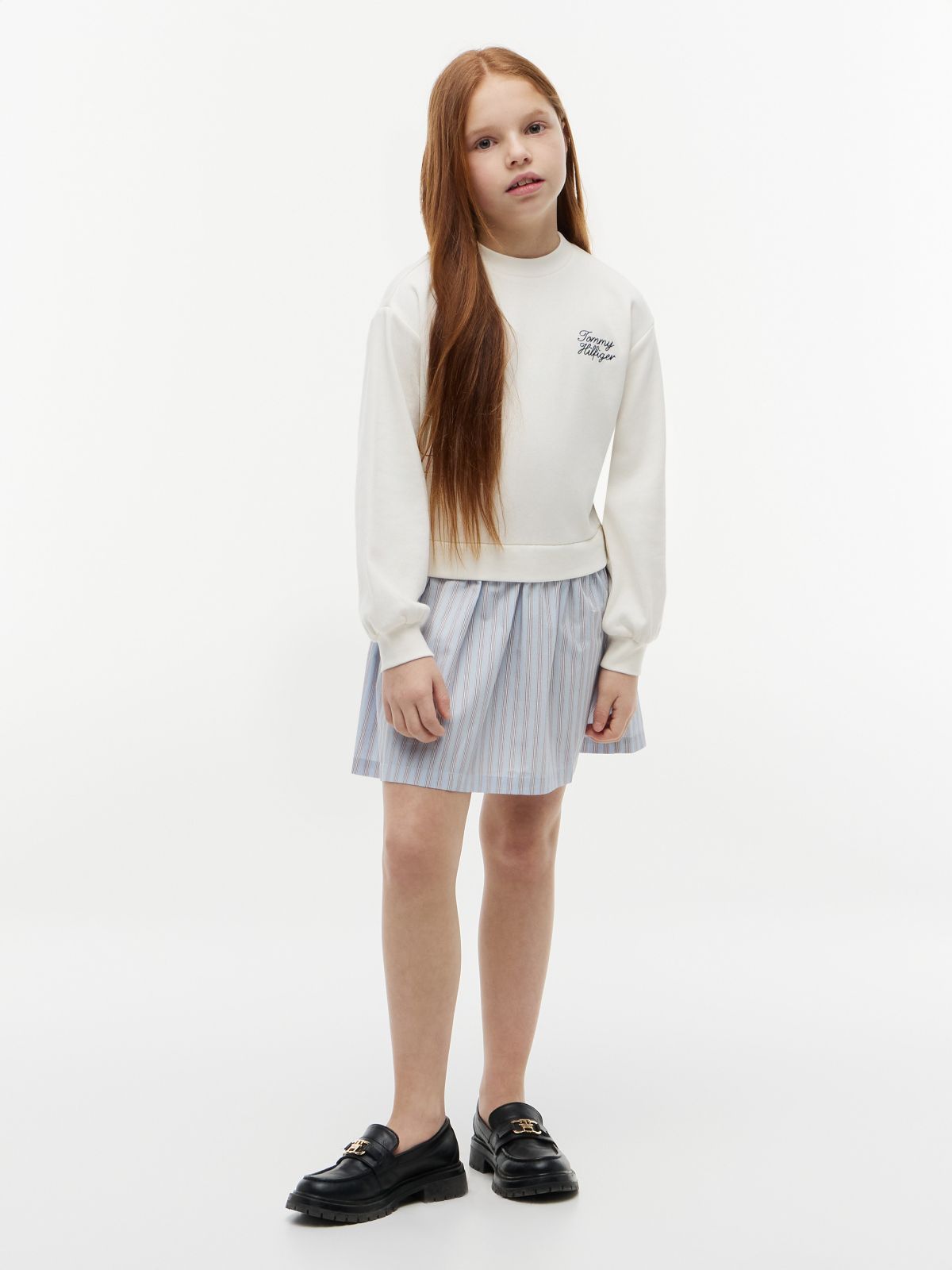 Kids' Sweatshirt Combo Dress — Breezy Blue Stripes