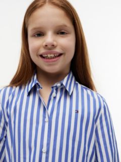 Kids' Striped Pleated Shirtdress — Noble Blue 2
