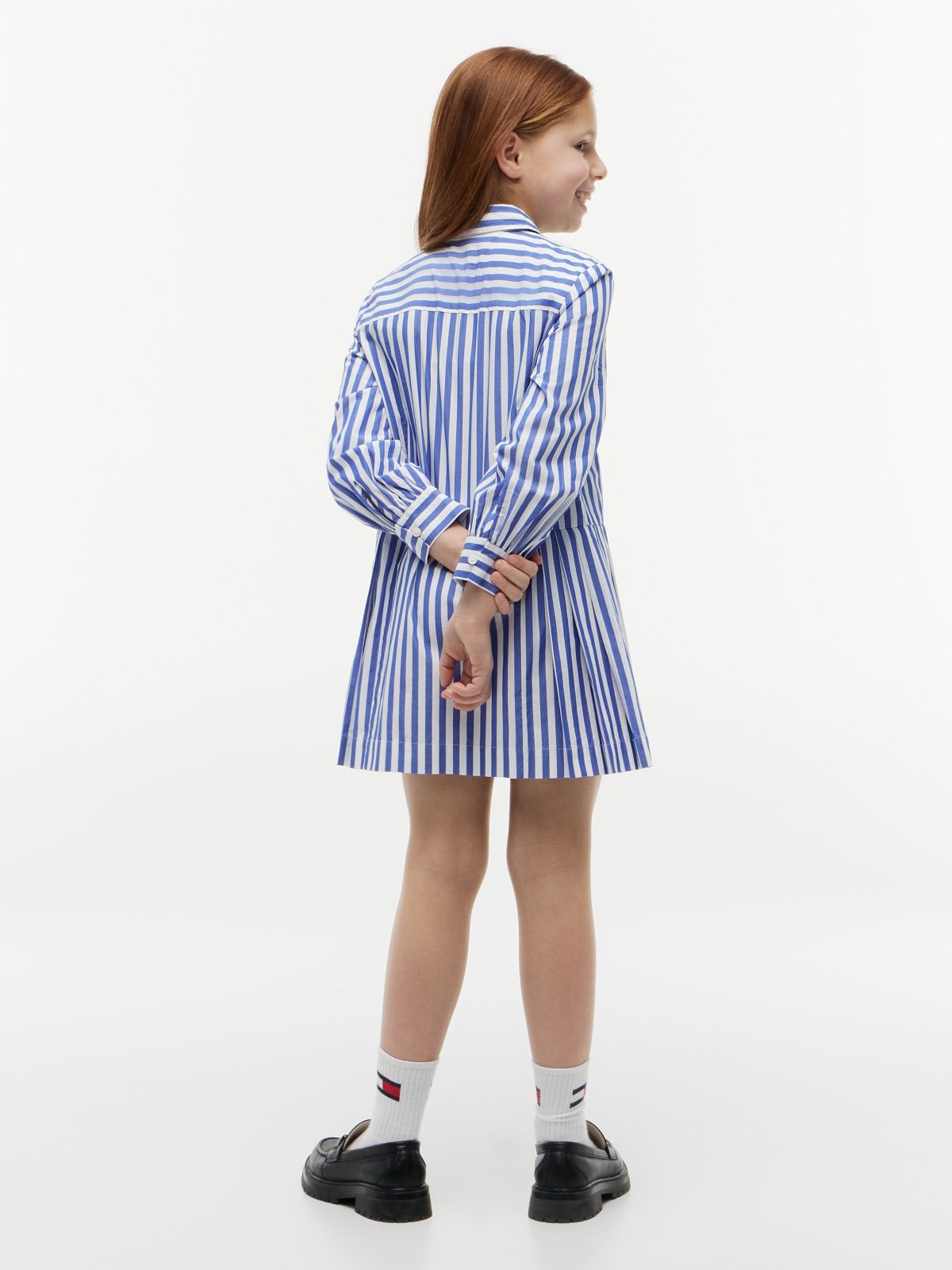 Kids' Striped Pleated Shirtdress — Noble Blue