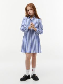 Kids' Striped Pleated Shirtdress — Noble Blue 1
